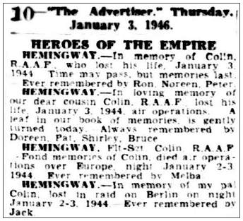 HEROES OF THE EMPIRE - IN MEMORIAM - 03 Jan 1946