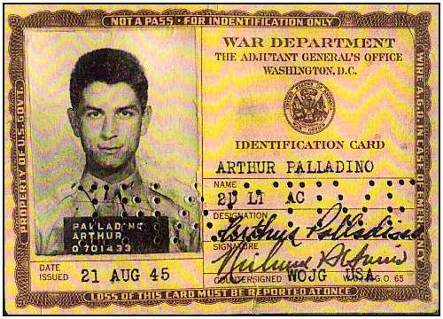 ID card - 2nd Lt. Arthur Palladino - 21 Aug 1945