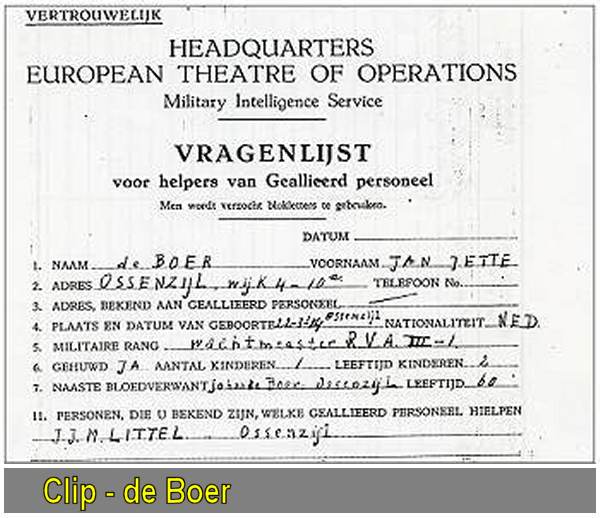 Jan Jette de Boer - Vragenlijst / Questionnaire for helpers of Allied Personnel - Oct 1945