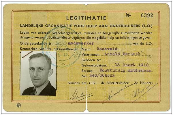 No. 0392 - Legitimatie - Landelijke Organistie voor hulp aan onderduikers (L.O.)