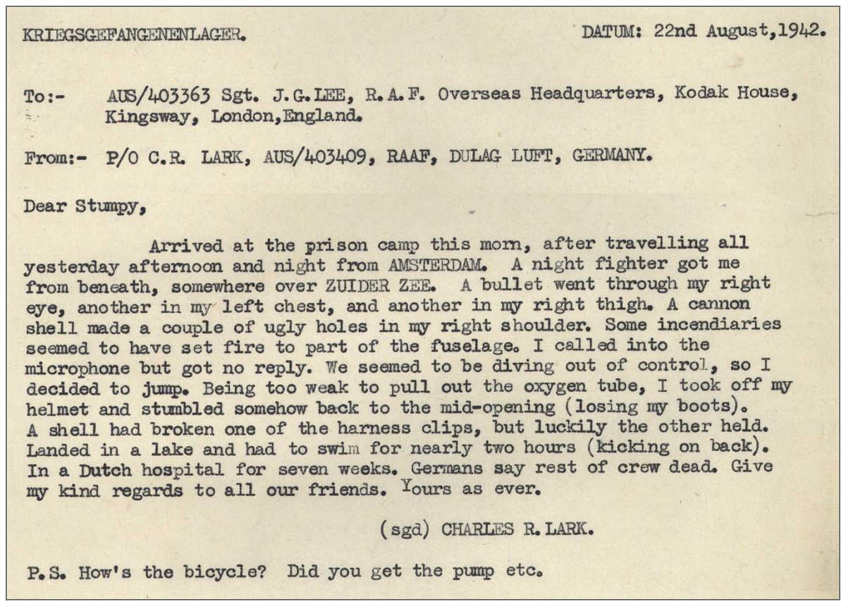 Letter sent by Charles R. Lark from Dulag Luft to London, UK