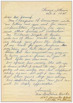 02 Oct 1945 - Letter of Mrs. Geraldine Burke to Rev. Honnef