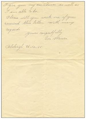 Letter of Cor Meurs to family Jeffries - 26 Oct 1945