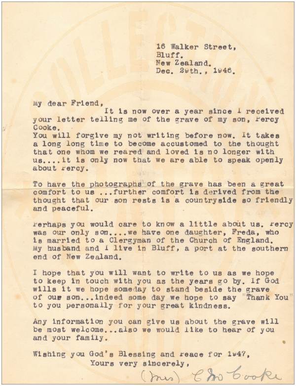 Mrs. C. M. Cooke - 29 Dec 1946 - letter to Mr. Meurs
