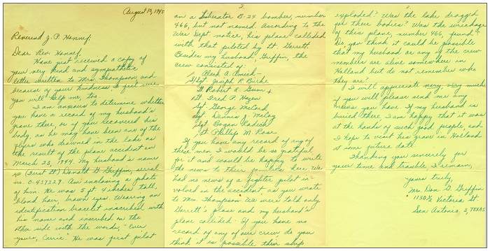 10 Aug 1945 - Letter of Mrs. Don G. Griffin to Rev. Honnef