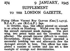 London Gazette - J-14713 - F/Lt. Vincent Roy Glover