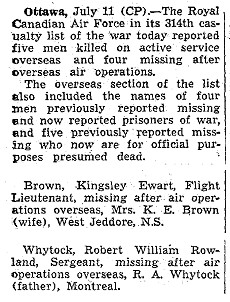 Casualties Air Force - list 314 - Missing