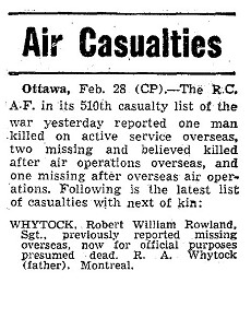 Casualties Air Force - list 510 - Presumed dead