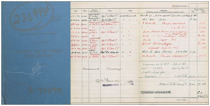 Logbook - R/77490 - Flight Sergeant - Rear Air Gunner - Ian Reay Watson - RCAF