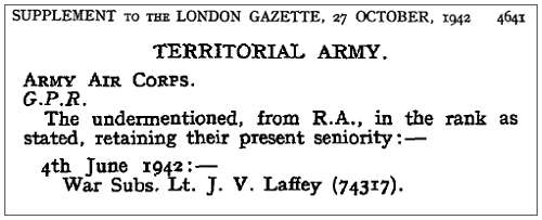 Lt. J. V. Laffey (74317) - Territorial Army - Army Air Corps - G.P.R.