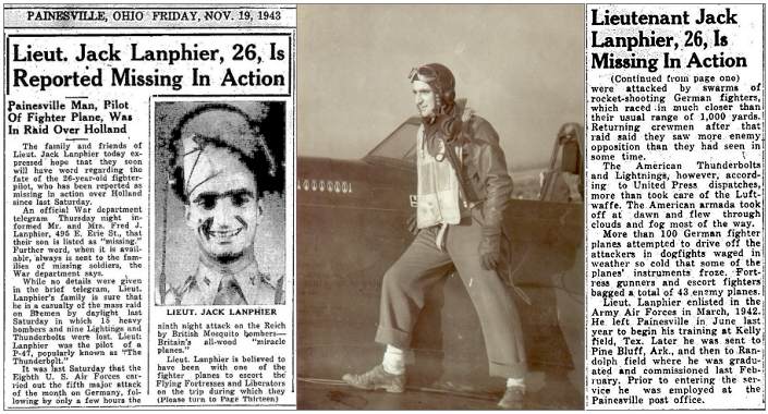 MIA - Painesville TELEGRAPH - 19 Nov 1943 .... Lt. Jack Lanphier - England 1943