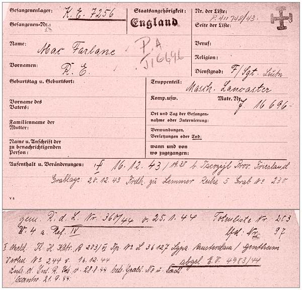 F/Lt. - Pilot - Ronald 'Ronnie' Ernest MacFarlane - Friedhof zu Lemmer - Reihe 5 Grab No. 230