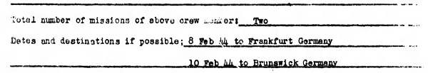 Two missions - 8 Feb 44 - 10 Feb 44 - Sharpless