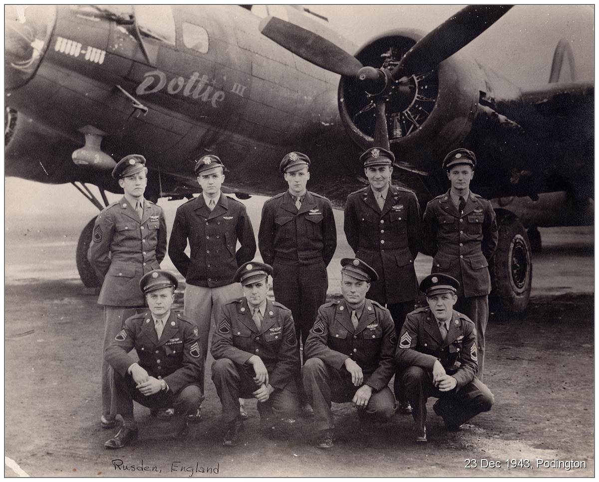 23 Dec 1943 - Crew with S/Sgt. Mullins in front of B-17F 'Dottie III' at Rushden, England