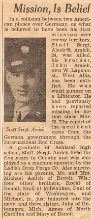 News clip - S/Sgt. Aleck A. Amich