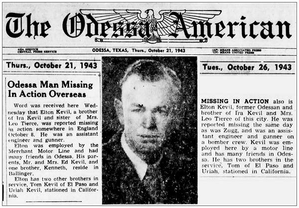 The Odessa American - Newsclips - Kevil - 21 and 26 oct 1943