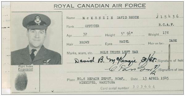 ID card - Officer David Bruce McKenzie - RCAF - 13 Apr 1945