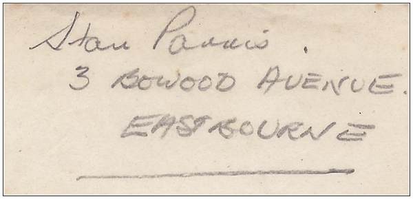 Stan Parris, 3 Bowood Avenue, Eastbourne .... in Ken Fenton's POW logbook