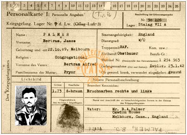 Personalkarte W/O. Bertram James 'Jim' P. Palmer - Stalag VII-A - POW No. 90126