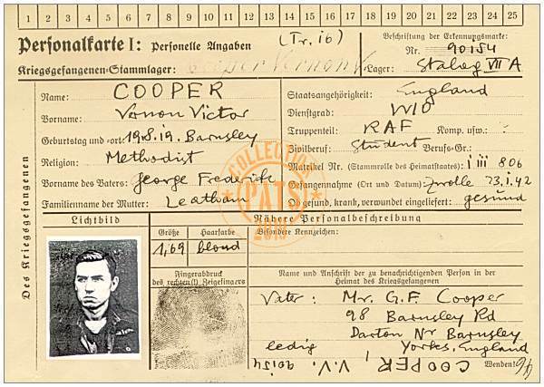 Personalkarte W/O. Vernon Victor 'Vic' Cooper - Stalag VII-A - POW No. 90154