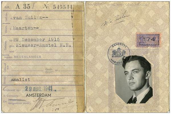 Persoonsbewijs of Maarten van Zuilen - fake ID for Erwin James Bevins Jr.