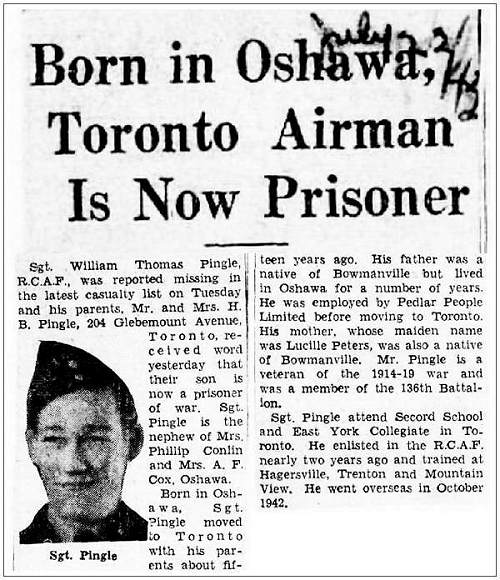 Newsclip - 22 Jul 1943 - Born in Oshawa, Toronto Airman Is Now Prisoner