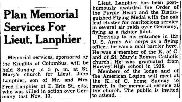 Plan Memorial Services For Lt. Lanphier