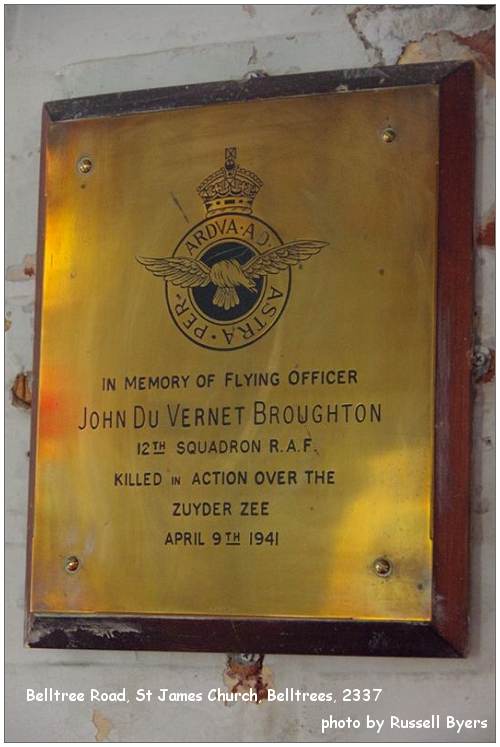 Plaque - Flying Officer - John Du Vernet Broughton - RAFVR