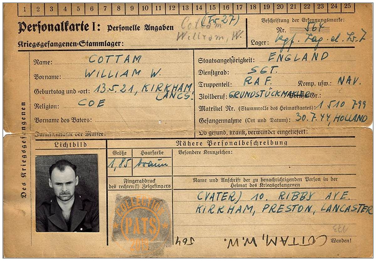 William W. Cottam - POW ID card Nr. 564 - Stalag Luft 7 - Bankau