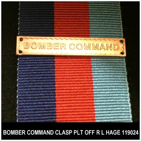 BOMBER COMMAND CLASP - 119024  - P/O. Robert Leo Hage - RAFVR