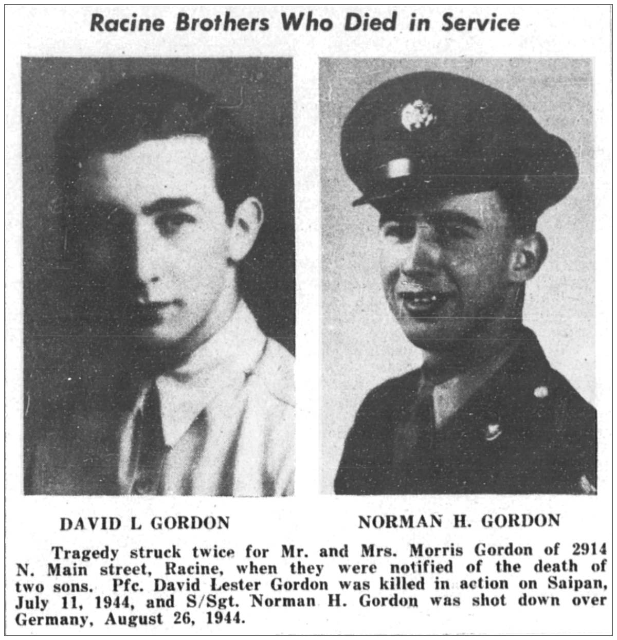 Pfc. David L. Gordon and his brother S/Sgt. Norman H. Gordon