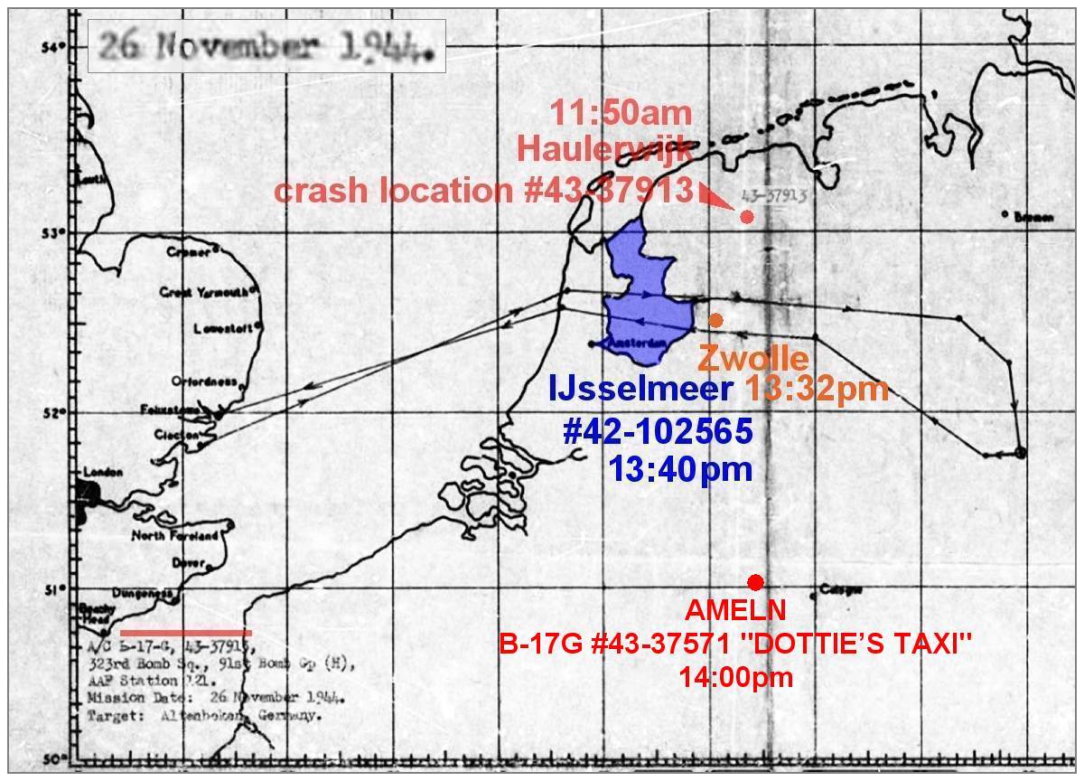 26 Nov 1944 - Raid Map with initial route