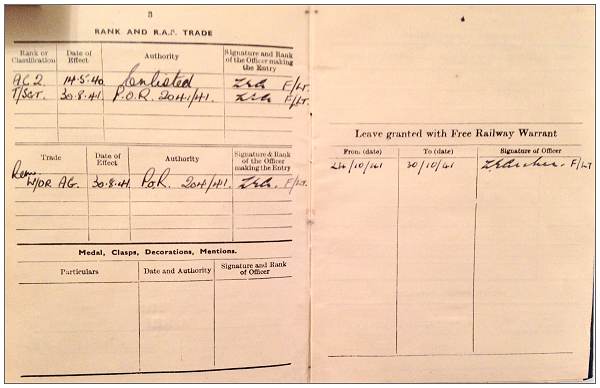 Royal Air Force - Airman's Service Book - Kenneth John Raiswell - page 1 and 2