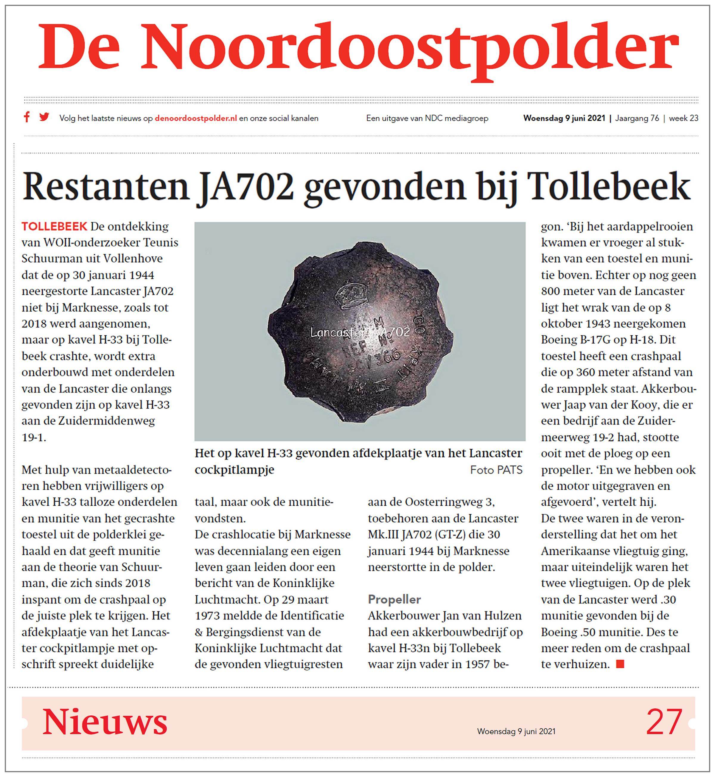 09 Jun 2021 - Restanten van JA702 gevonden bij Tollebeek