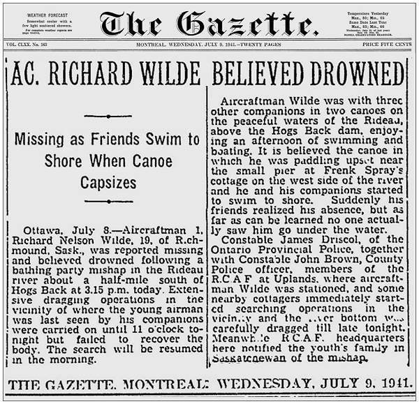 Aircraftman 1. - Richard Nelson Wilde - believed drowned - 08 Jul 1941