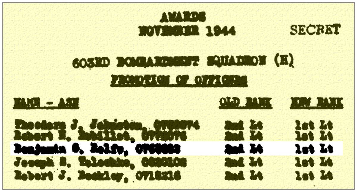 Promotion - 2nd Lt. to 1st. Lt. - ?26? November 1944