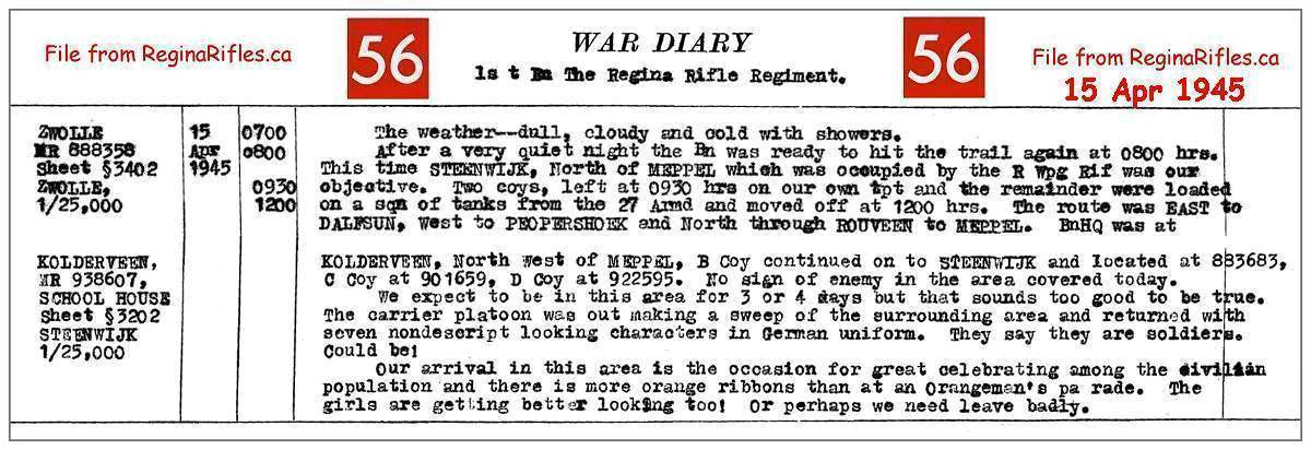 1st Bn The Regina Rifles Regiment [56] - Sunday 15 Apr 1945