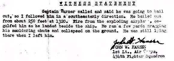 Witness statement - 1st Lt. John W. Hansen