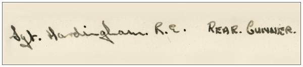 927795  - Sgt. - Rear Air Gunner  - Robert Edward Hardingham - RAFVR - Signature