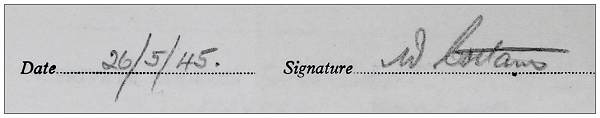 Signature - 26 May 1945 - W. Cottam