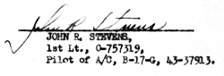 Signature - 1st Lt. John R. Stevens - 1945