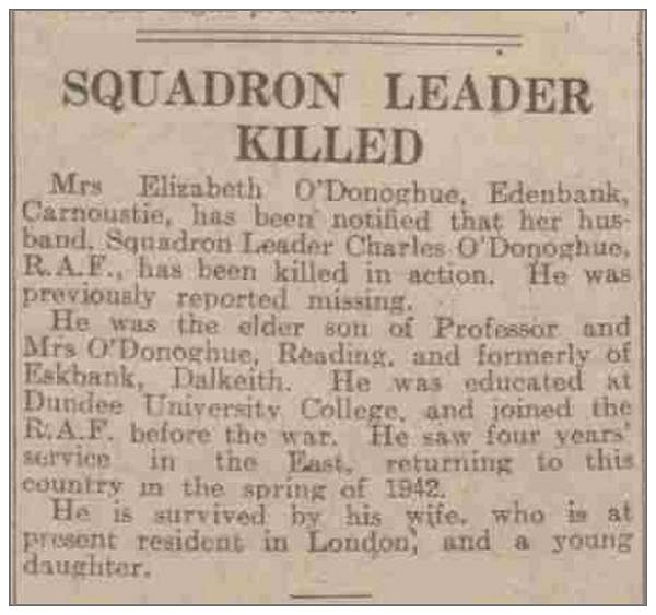 39828 - Squadron Leader Charles O'Donoghue - RAF - newsclip - killed