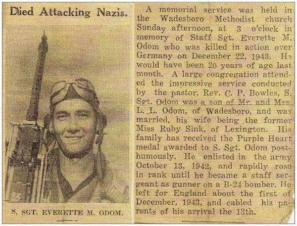 S/Sgt. Everett Morrison Odom - Newspaper clip