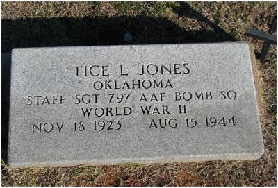 Headstone - S/Sgt. - Engineer / Top Turret Gunner - Tice L. Jones - 787 AAF Bomb SQ