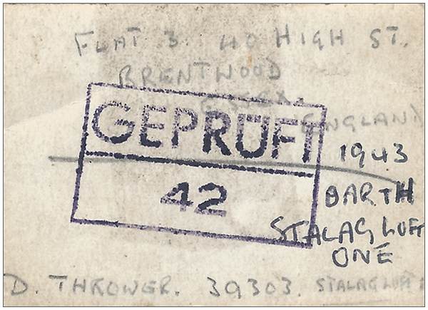 STALAG LUFT I, Barth, 1943 - back of photo