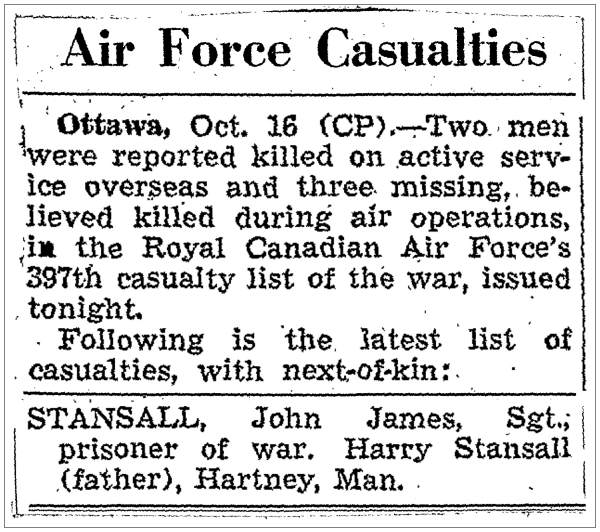 397th RCAF casualty list - Stansall