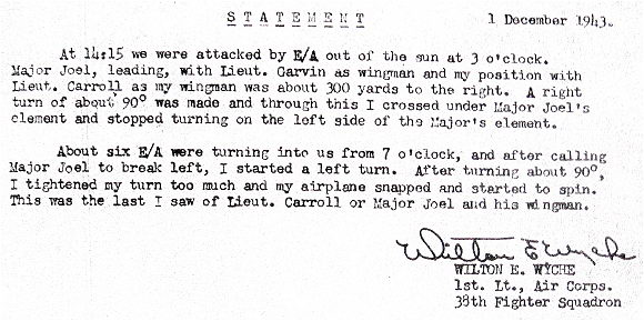 Statement - 1st  Lt. Wilton E. Wyche