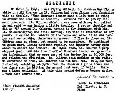 Statement 2nd Lt. Harold L. McClellan