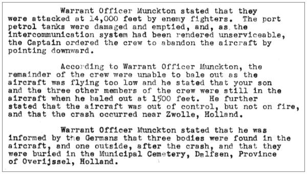 Statement W/O. - Horatio Irwin Munckton - RAAF