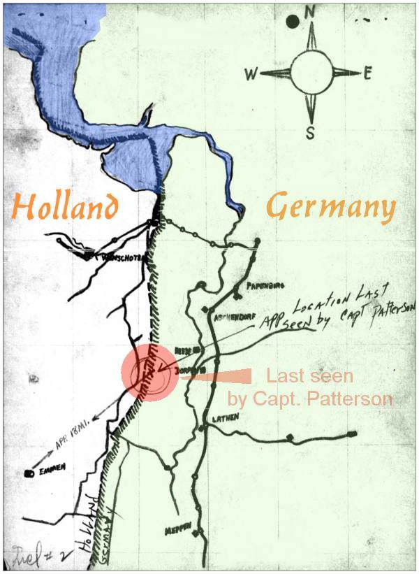 Map - border Holland/Germany - Suiter last seen by Capt. Patterson